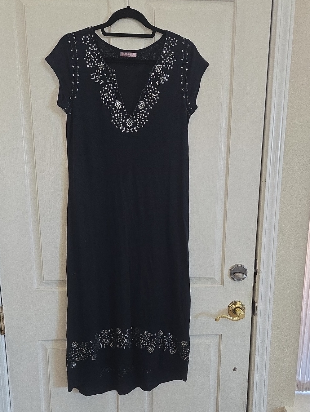 Calypso St. Barth Black Maxi Dress with Silver Embellishment